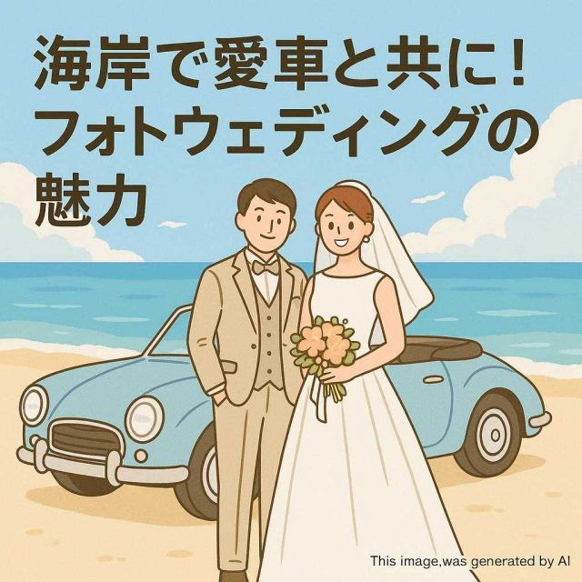 海岸で愛車と共に！フォトウェディングの魅力